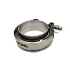 Close-up detail of stainless steel V-band clamp flange connection